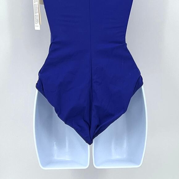 GOTTEX Lattice Gathered One Piece Swimsuit Womens 8 Blue Strapless Convertible - Picture 9 of 16